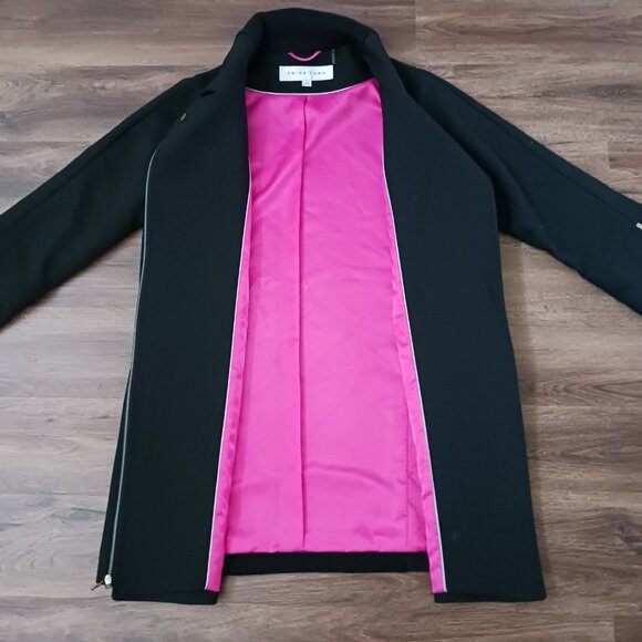 Trina Turk Zipper Black Wool Blend Winter Coat Jacket Size 10 Pink Lining - Picture 4 of 5